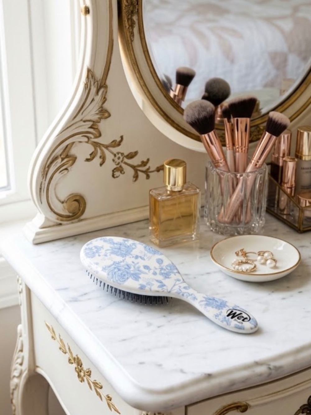 NWT - Wet Brush Original Detangler Hair Brush - Blue Floral